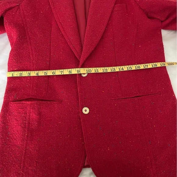 Red nubby wool blazer women’s 8 vintage, lined, long fit, 90’s academic, career - Picture 10 of 11